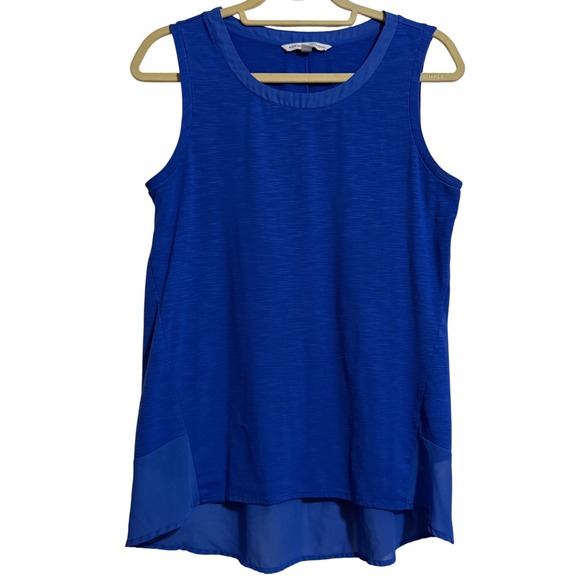 ADRIENNE VITTADINI Blue Textured Cap Sleeve Sheer Hem Top Women's Size Medium - Picture 1 of 4